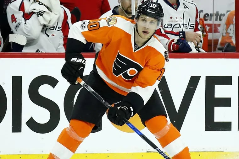 The Flyers’ Brayden Schenn skates with the puck against the Washington Capitals on Wednesday, February 22, 2017 in Philadelphia. Schenn was traded to St. Louis Friday night during the first round of the NHL draft.