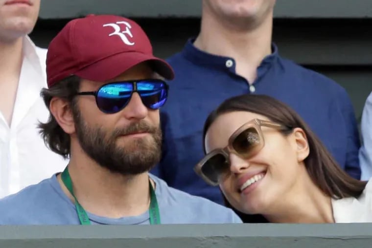 Actor Bradley Cooper with girlfriend Irina Shayk at Wimbledon in London in 2016. Cooper was back across the pond to films scenes for "A Star is Born" at Glastonbury over the weekend.