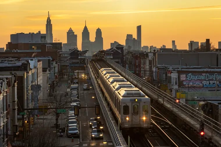 The skyline of Philadelphia during sunrise on Dec. 21, 2022.