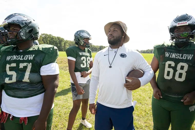 Winslow Township High football coach Bill Belton during practice at Winslow Township Middle School.