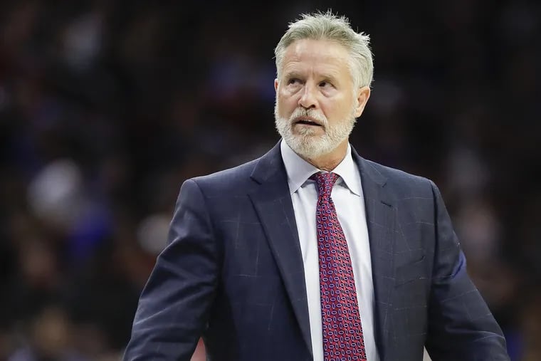 Sixers coach Brett Brown during the team's game against the Magic.