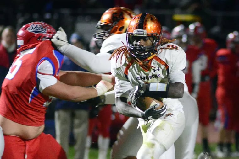 Two-way back Nasan Robbins (2) and Pennsbury square off against high-powered Coatesville in a District 1 Class 6A semifinal on Friday night.