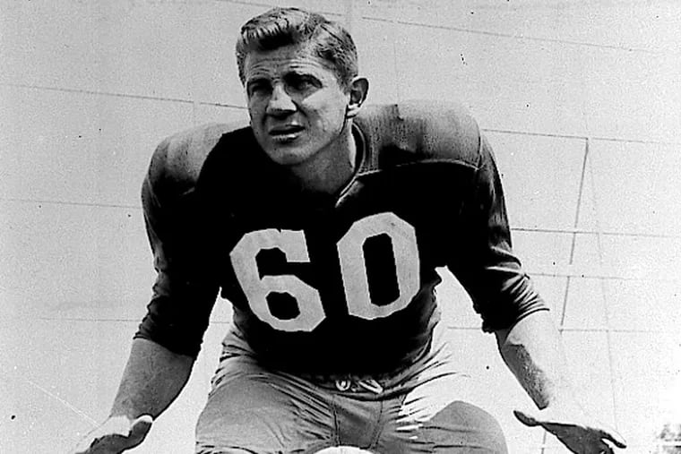 This undated photo shows Chuck Bednarik, of the Philadelphia Eagles. Bednarik, a Pro Football Hall of Famer and one of the last great two-way NFL players, has died. He was 89. (AP Photo)