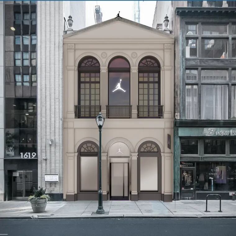A rendering of the proposed Jordan’s World of Flight store slated for 1617 Walnut St.