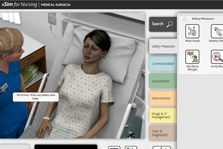 A screen shot of a virtual scenario to train nurses in how to care for medical-surgical patients. The product from Wolters Kluwer Health and Laerdal Medical is called vSim for Nursing.
