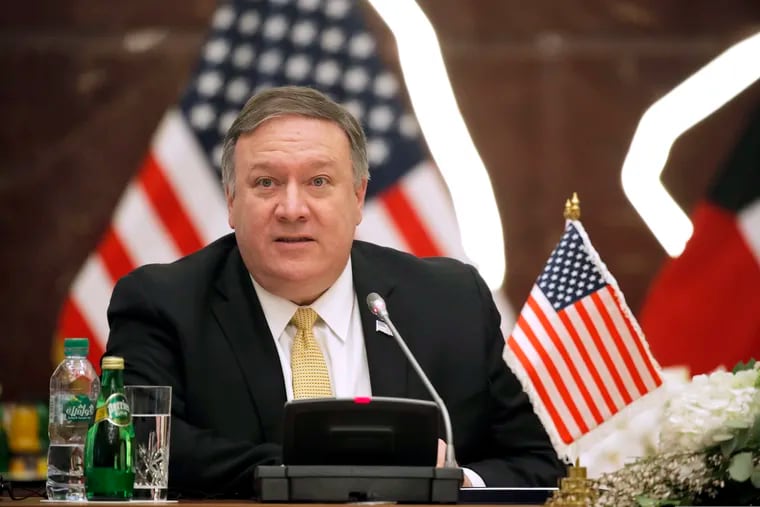 U.S. Secretary of State Mike Pompeo speaks during a news conference in Kuwait, Wednesday, March 20, 2019. (Jim Young/Pool Photo via AP)