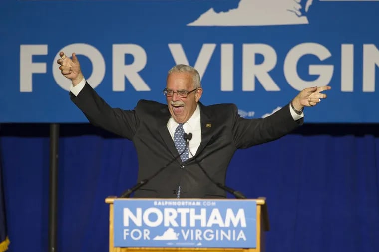 Democratic Rep. Gerry Connolly speaks at a Northam victory party at George Mason University in Fairfax on Tuesday night.