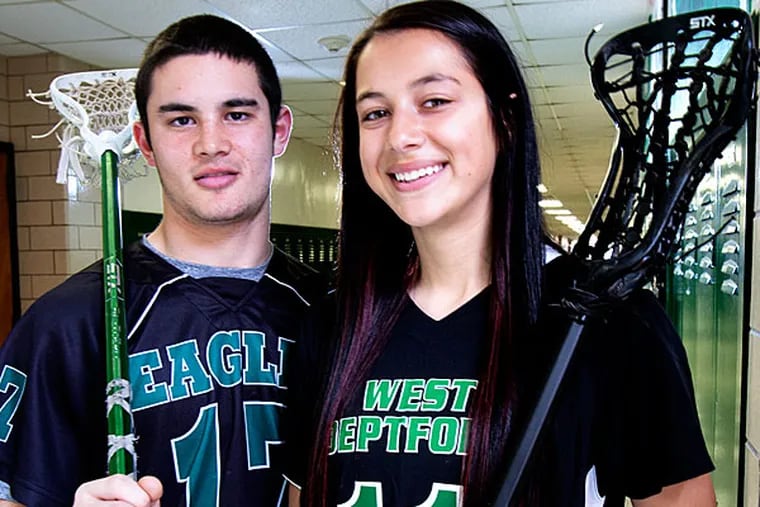 West Deptford Nick Ellis and Paige Paratore
both seniors who will be playing college level lacrosse next year.
Nick Ellis will be attending Villanova University and Paige Paratore
will be at Rutgers. ( ED HILLE / Staff Photographer)
