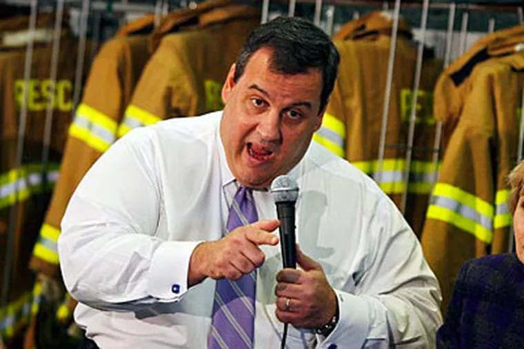 Gov. Chris Christie gestures last month as he tells a gathering that he will make tough choices as he fights an $11 billion budget shortfall while not raising taxes in the state with the biggest per-person tax burden in the country. (AP Photo/File)