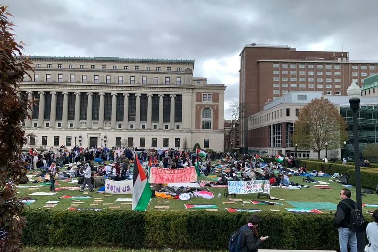 Protesters gather at Columbia University on Friday.