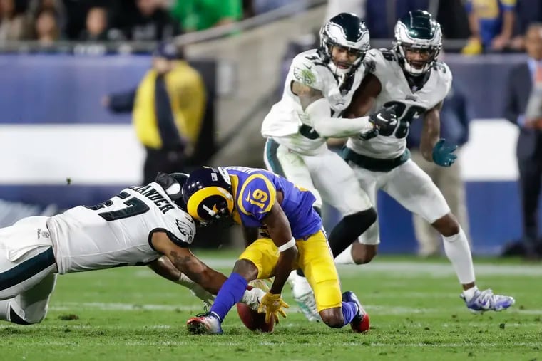 D.J. Alexander's recovery of JoJo Natson's fumbled punt return was a huge play late in the Eagles' win over the Rams on Sunday night in Los Angeles.