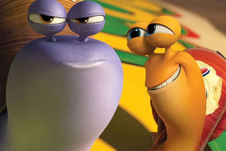 Chet (left, voiced by Paul Giamatti) is the older brother, and voice of reason, to Turbo (Ryan Reynolds), an underdog snail whose dreams kick into overdrive.