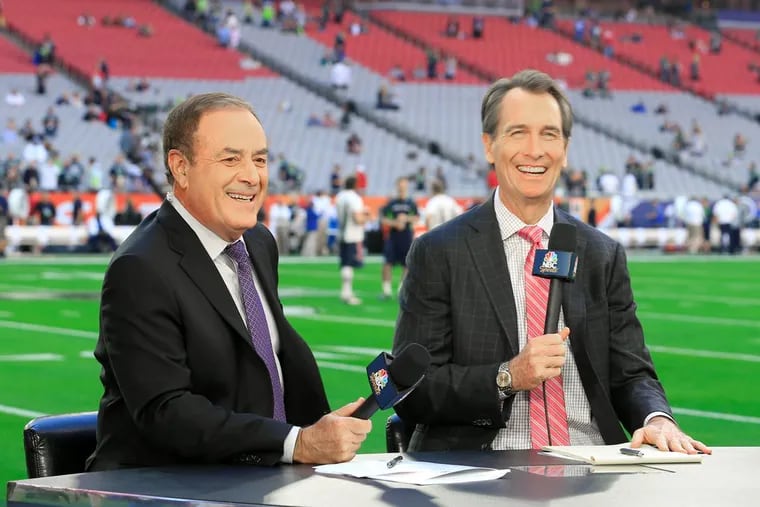 NBC’s ‘Sunday Night Football’ hosts Al Michaels (left) and Cris Collinsworth are set to call tonight's match-up between the Green Bay Packers and the Chicago Bears.