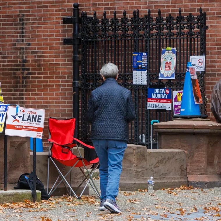 Poll workers outside the Tenth Presbyterian Church, 17th and Spruce, Philadelphia on election day, Tuesday, Nov. 7, 2023.