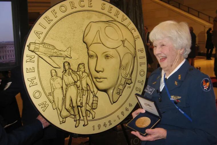 Elaine Harmon at the Congressional Gold Medal ceremony on Capitol Hill in Washington in 2010. She flew noncombat missions in World War II.