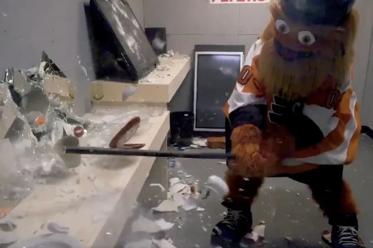 Gritty takes out his anger in the Flyers' new Disassembly Room.