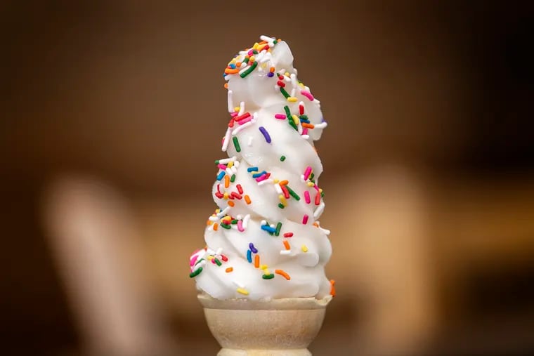 A B2's vegan soft serve, with rainbow jimmies is shown at B2 Cafe.