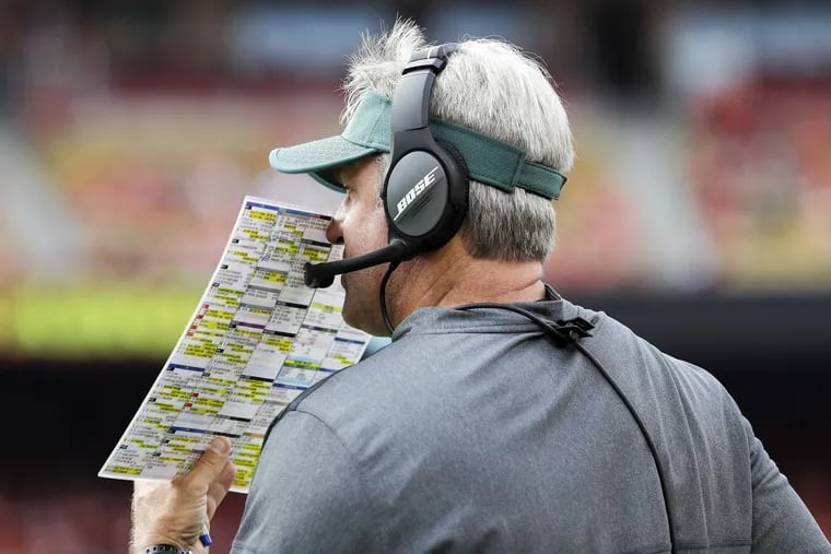 Eagles coach Doug Pederson will have to once again try to get the running game going when the Eagles take on the Giants Sunday.