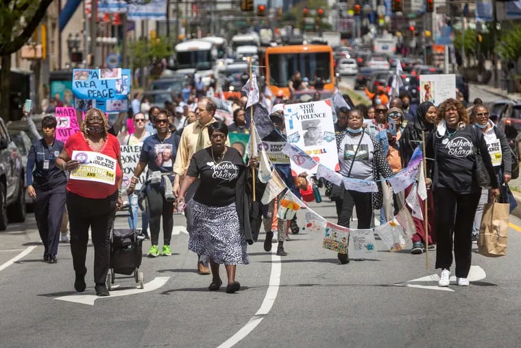 The anti-violence group Mothers In Charge in early May held a march to bring attention to Philadelphia's gun violence crisis.