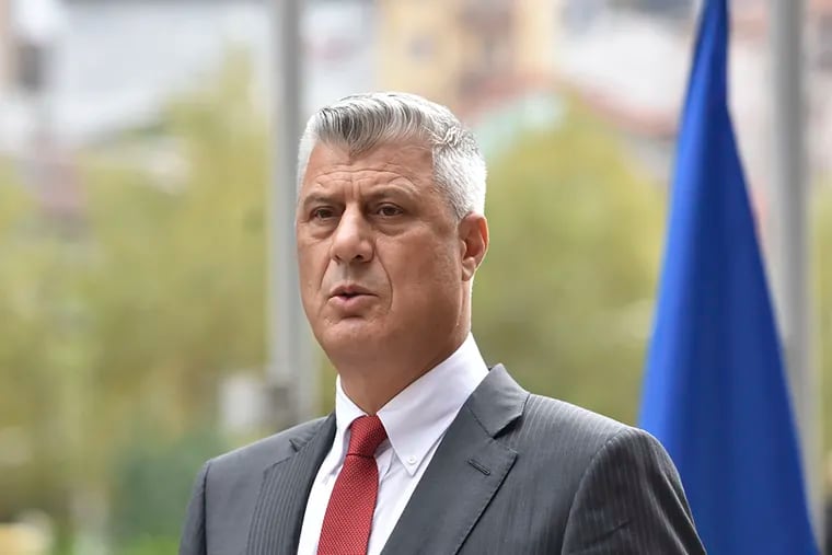 Kosovo president Hashim Thaci addressing the nation to announce his resignation to face war crimes charges.