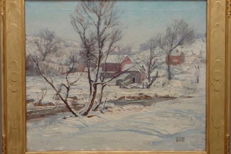 Decorative and fine art at Alderfer includes a winter landscape by George Sotter, expected to sell for $60,000 to $80,000.