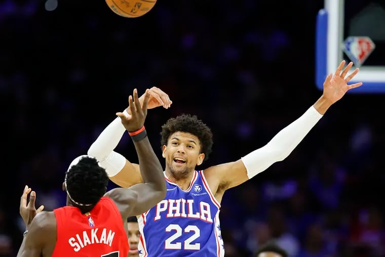 Sixers guard Matisse Thybulle going after a loose ball against Toronto on Monday.