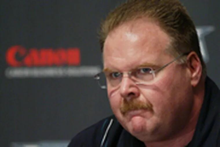 Andy Reid tells media he cannot talk about his sons&#0039; pending criminal cases.