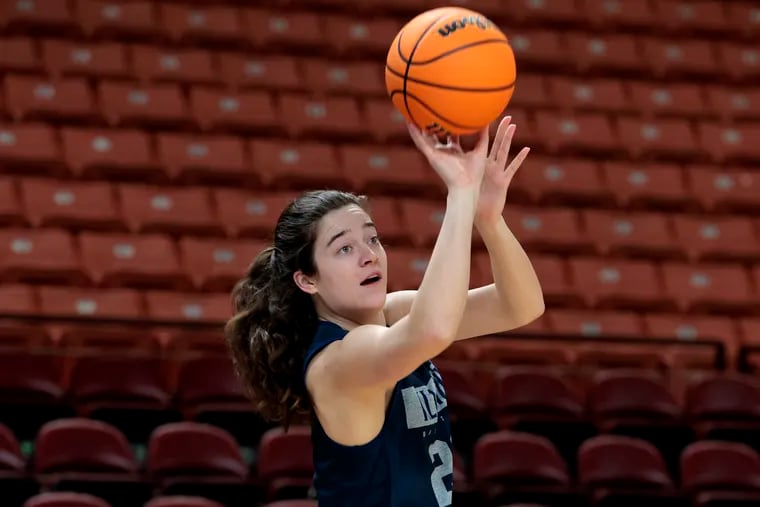 Maddy Siegrist practices ahead of Villanova's Sweet 16 showdown. Siegrist, who has NIL deals with brands like Powerade, will be going up against Haley and Hanna Cavinder, whose NIL earnings topped $2 million in 2022, according to Forbes.