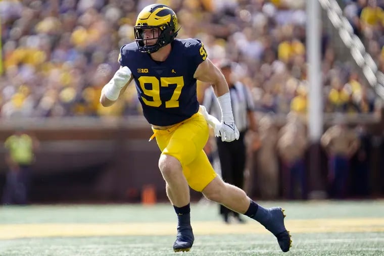 Michigan defensive end Aidan Hutchinson is an edge rusher that could fall to the Eagles in the draft come April.