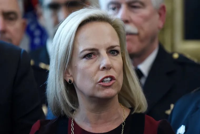Homeland security secretary Kirstjen Nielsen in the Oval Office of the White House in Washington, D.C., on March 15, 2019. (Olivier Douliery / Abaca Press / TNS)