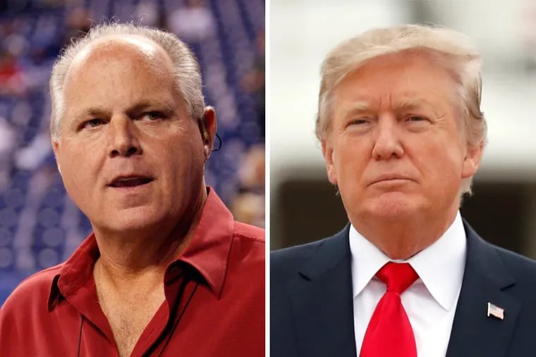 Conservative talk radio icon Rush Limbaugh (left) said President Trump’s directive to the NFL “scares the hell out of me.”