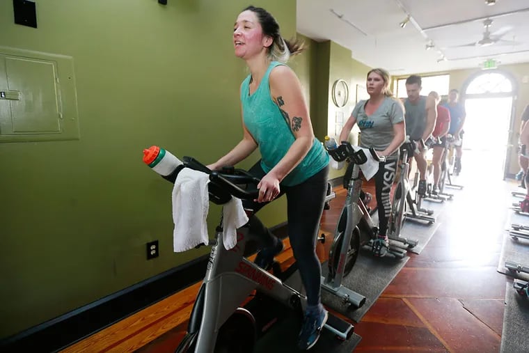 A spinning class is in full swing at Upcycle on Haddon Avenue. “We have so many wellness-related businesses,” the mayor said.