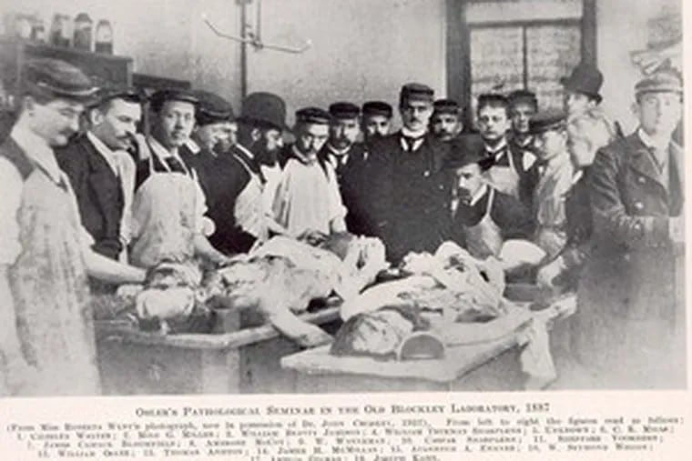 William Osler&#0039;s pathological seminar in Blockley&#0039;s laboratory, 1887.
