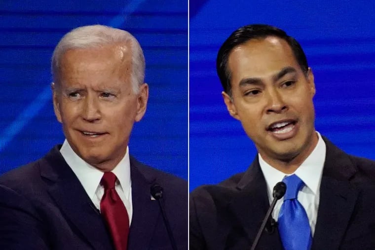 Former Vice President Joe Biden (left) was attacked multiple times by former Housing and Urban Development Secretary Julián Castro during Thursday night's debate.
