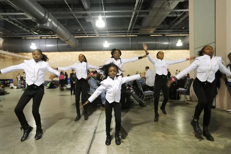 Jaylene McFadden (center), 7, and others from the Royal Excellence Step Team in Yeadon rehearse for their &quot;America's Got Talent&quot; audition. Philadelphia is one of 10 talent search cities.