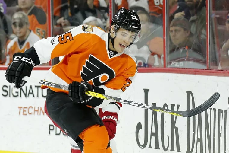 Flyers center Nick Cousins skates after the puck against the Carolina Hurricanes on Sunday, April 9, 2017 in Philadelphia.  He was traded to the Arizona Coyotes late Friday night.