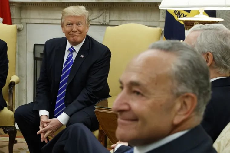 President Trump meets with Senate Minority Leader Chuck Schumer (D., N.Y.) and other congressional leaders in the Oval Office on Sept. 6, 2017.