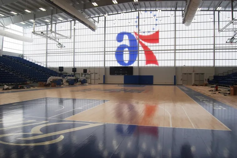 A view of the court at the new 76ers Fieldhouse in Wilmington, Del., which will serve as the home of the team's G-League affiliate, the Wilmington Blue Coats.