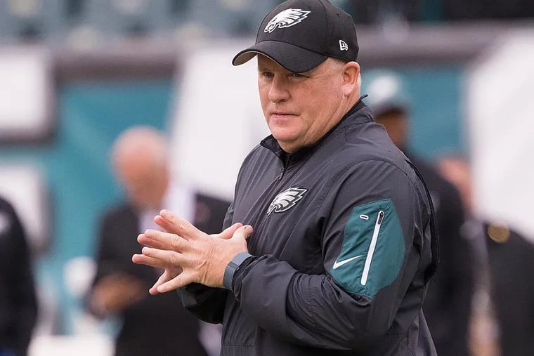 Philadelphia Eagles head coach Chip Kelly prior to action against the Tampa Bay Buccaneers at Lincoln Financial Field.