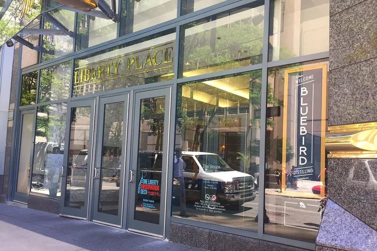 Bluebird Distilling’s shop is at Liberty Place, near the 17th Street entrance.