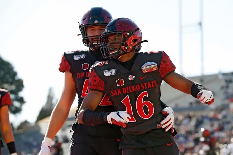San Diego State cornerback Luq Barcoo (16) is one of dozens of non-combine draft prospects who made their own workout video after the coronavirus outbreak canceled college Pro Days.