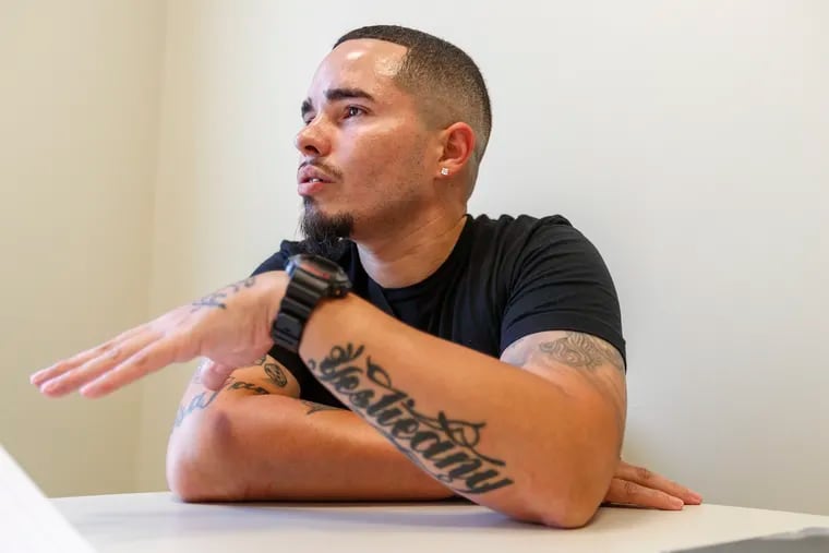Gabriel Rosario talks about his history at a training session to become a community health worker. Rosario, 31, survived a life-threatening infection while he was in active addiction.