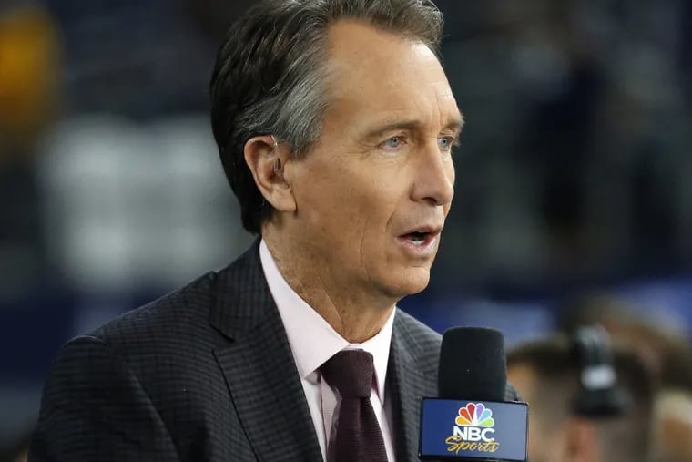 NBC’s Cris Collinsworth refued to accept that the officials confirmed a touchdown catch for the Eagles. “I give up,” he said.