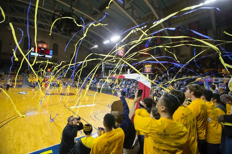 In a Big 5 tradition, La Salle students threw streamers onto the court after their team's first basket of the game at the Palestra in 2016.