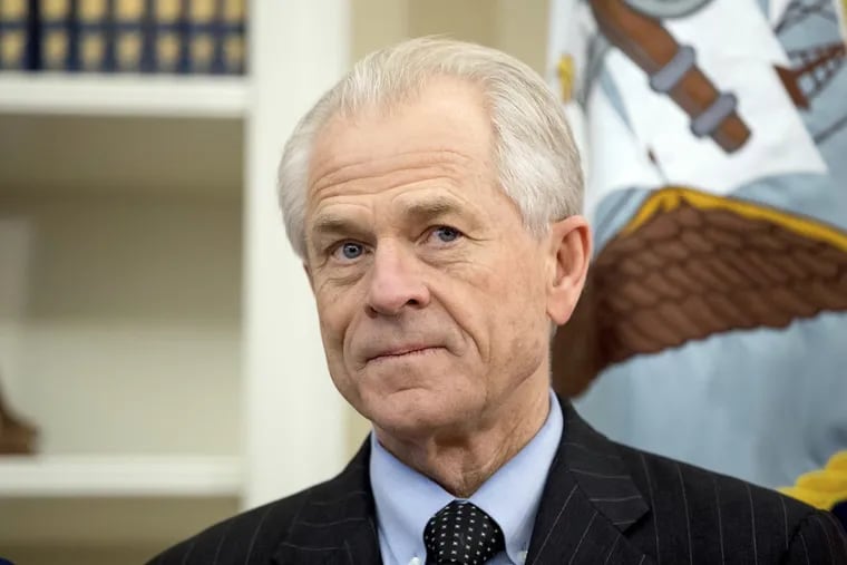 FILE – In this March 31, 2017, file photo, National Trade Council adviser Peter Navarro waits for President Donald Trump for an event in the Oval Office at the White House. Navarro signed on with the Trump campaign as a trade adviser, only to see his contrarian views marginalized when he arrived at the White House. Now Navarro and his protectionist trade policies are on the rise as his chief ideological rival, Gary Cohn, heads for the exit. (AP Photo/Andrew Harnik, File)