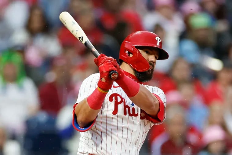 Kyle Schwarber exited the Phillies' series-opening win against the Marlins on Friday in the ninth inning.