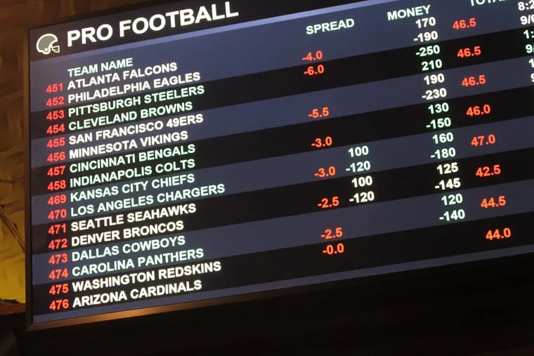 The Week 1 betting board at Harrah's, which will be joined in the Atlantic City sports betting business on Wednesday by the Golden Nugget and Resorts.