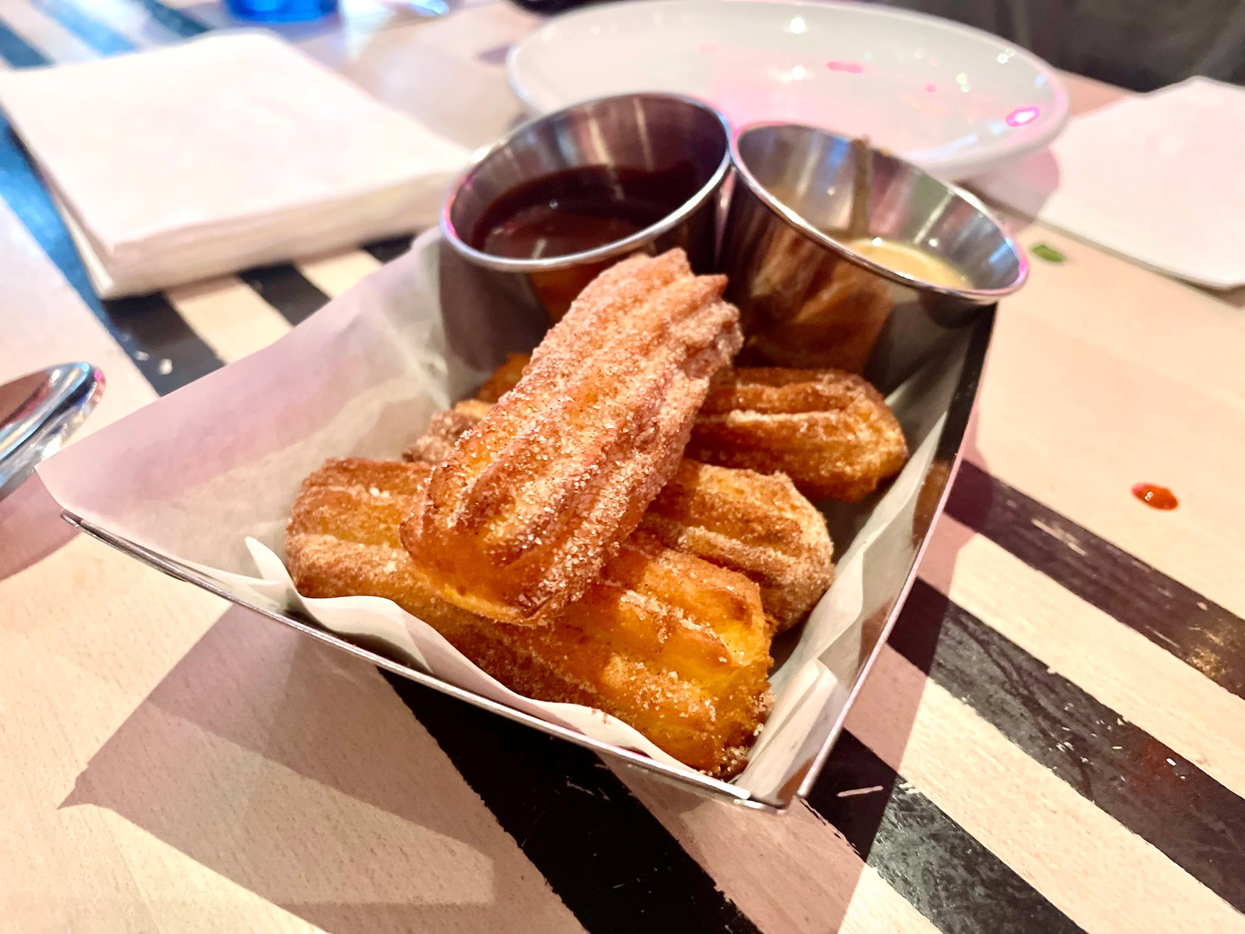 The churros are entirely gluten-free at Mission Taqueria, where the batter is made from rice flour, potato starch and eggs.