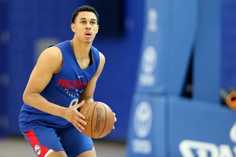 Sixers 2018 first-round draft pick Zhaire Smith, playing for the team's G-League affiliate, the Delaware Blue Coats, in July 2018.
