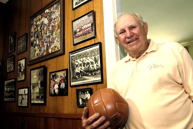 Walter Bahr at his Boalsburg home in 2006. Bahr kept lots of memorabilia from his days as a U.S. national team player.